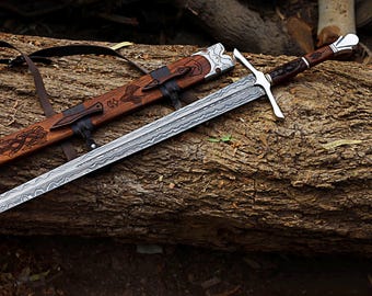 Handgefertigtes Damast-Schwert | Mittelalterliches Wikinger Langschwert | Antiken Stil inspirierte Klinge