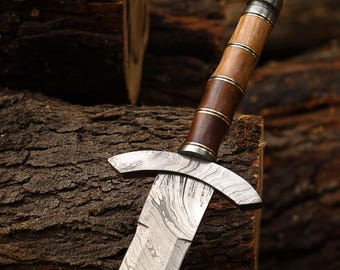 Damascus Sword, Medieval Sword, Handmade Viking Sword, Custom Sword with Leather Sheath, Groomsmen Gift, Anniversary Gift, Gift for Him.