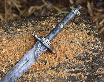 Véritable épée viking, épée damas entièrement prête, lame d'épée médiévale faite main, cadeau d'anniversaire pour homme - étui en cuir gratuit