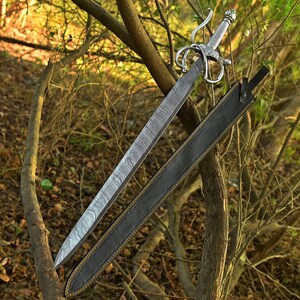 Viking Sword, Medieval Sword, Damascus Sword, Hand Forged Sword, Long Sword, Sword Blade, Real Sword with Leather Sheath, Groomsmen Gift. Sword for Sale, Viking Sword for Sale,Fantasy Sword, Sword for Cosplayer, Costume Weapon, Gift for Him.