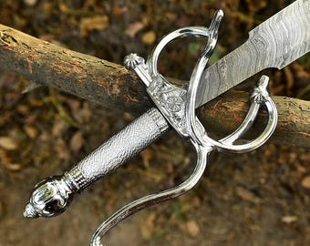 Viking Sword, Medieval Sword, Damascus Sword, Hand Forged Sword, Long Sword, Sword Blade, Real Sword with Leather Sheath, Groomsmen Gift.