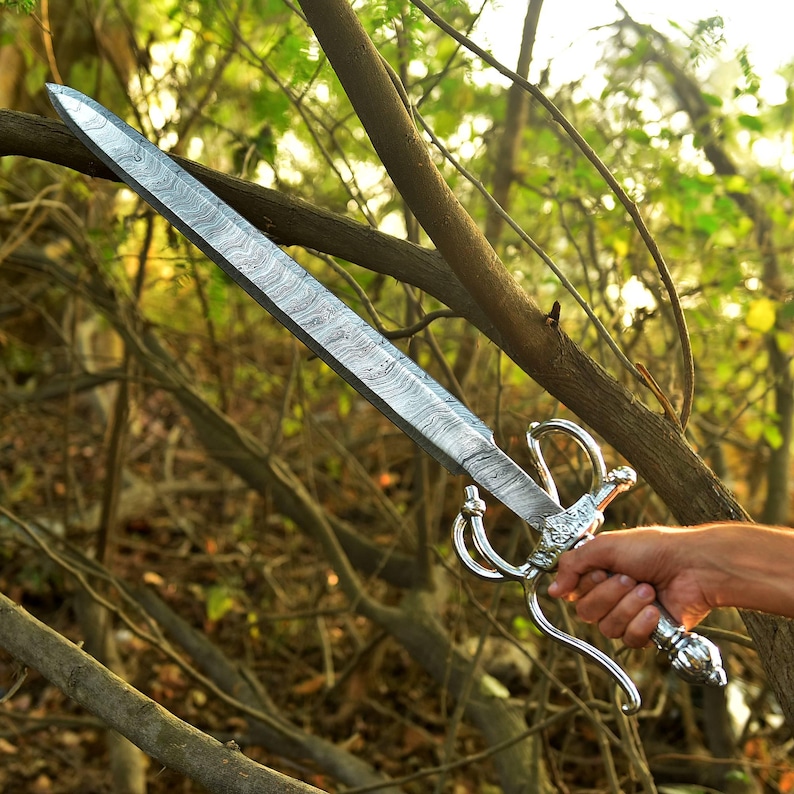 Damascus Sword, Viking Sword, Hand Forged Sword, Long Sword, Sword, Half-Tang Fantasy Sword, Larp Sword, Groomsmen Gift, Birthday Gift.