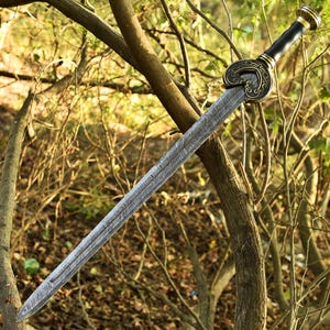 Viking Sword, Medieval Sword, Damascus Sword, Hand Forged Sword, Long Sword, Sword Blade, Real Sword with Leather Sheath, Groomsmen Gift. Sword for Sale, Viking Sword for Sale,Fantasy Sword, Sword for Cosplayer, Costume Weapon, Gift for Him.