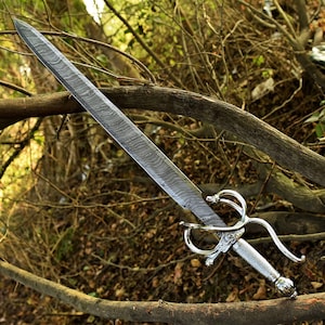 Damascus Sword, Viking Sword, Hand Forged Sword, Long Sword, Sword, Half-Tang Fantasy Sword, Larp Sword, Groomsmen Gift, Birthday Gift.