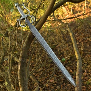 Damascus Sword, Viking Sword, Hand Forged Sword, Long Sword, Sword, Half-Tang Fantasy Sword, Larp Sword, Groomsmen Gift, Birthday Gift.