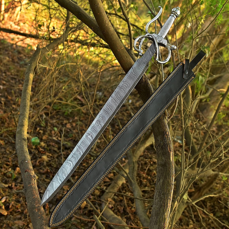 Damascus Sword, Viking Sword, Hand Forged Sword, Long Sword, Sword, Half-Tang Fantasy Sword, Larp Sword, Groomsmen Gift, Birthday Gift.