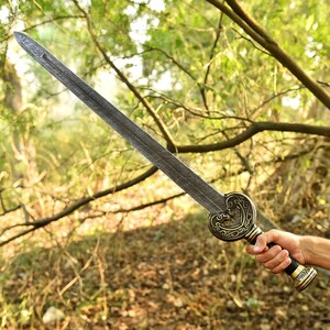 Viking Sword, Medieval Sword, Damascus Sword, Hand Forged Sword, Long Sword, Sword Blade, Real Sword with Leather Sheath, Groomsmen Gift. Sword for Sale, Viking Sword for Sale,Fantasy Sword, Sword for Cosplayer, Costume Weapon, Gift for Him.
