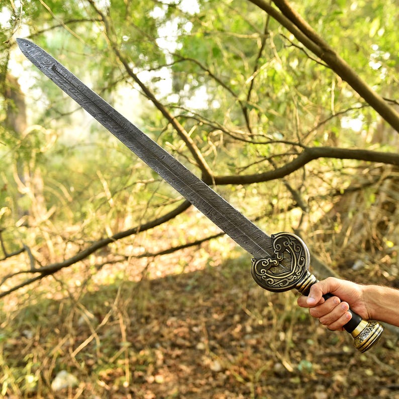 Viking Sword, Medieval Sword, Damascus Sword, Hand Forged Sword, Long Sword, Sword Blade, Real Sword with Leather Sheath, Groomsmen Gift. Sword for Sale, Viking Sword for Sale,Fantasy Sword, Sword for Cosplayer, Costume Weapon, Gift for Him.