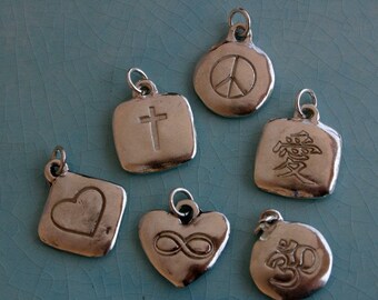 Sterling Silver Symbol Charms Peace Sign, Om, Infinity Hand-Stamped Jewelry
