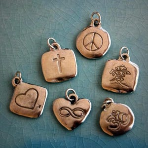Sterling Silver Symbol Charms Peace Sign, Om, Infinity Hand-Stamped Jewelry