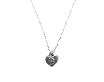 Sterling Silver Heart Hand-Stamped Initial Pendant Letter Charm B with Sterling Silver Ball Chain