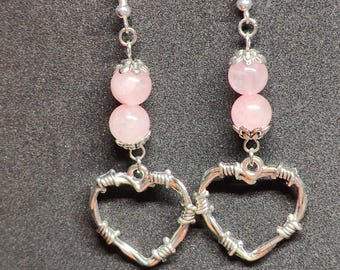 Rose Quartz Barbed Wire Hearts