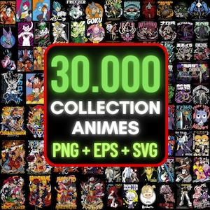 Mais de 30.000 coleções de animes em PNG com fundo transparente, perfeito para impressão sob demanda, camisetas, moletons, animes, PNG, animes, SVG, Mega Pack