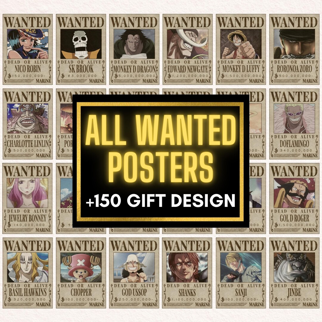 All Wanted Posters One Piece PNG BUNDLE, High Quality Instant