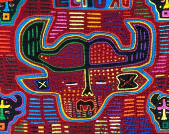 Vintage 1960s Mola - El Toro/Bull/Cow/Steer - Embroidery Art By Kuna Indians in Panama - Handmade