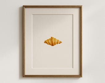 Minimalist Croissant Watercolor Print, Food and Coffee Lovers Gift