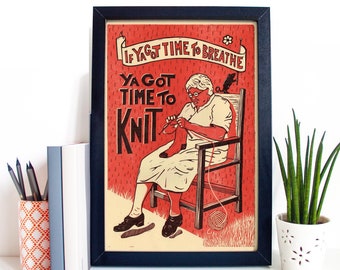 Letterpress Poster, Knitting Poster, Vintage Poster, Knitting Print