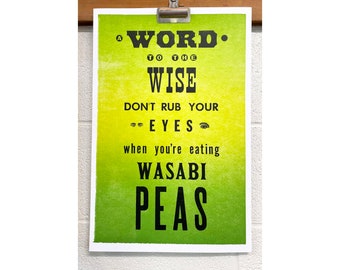 Letterpress Poster, Wasabi Peas