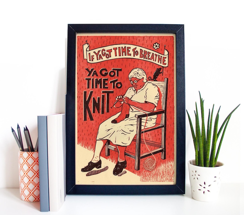 Letterpress Poster, Knitting Poster, Vintage Poster, Knitting Print Etsy