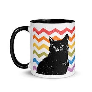 Rainbow Black Cat Mug | Pride Mug | Black Cat Coffee Mug