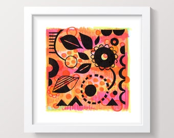 Linocut Print | Monoprint | One-of-a-Kind Print | Small Abstract Print