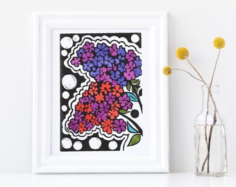 Lilac Linocut Print | Hand-Painted Linocut | Lilac Print