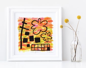 Small Abstract Print | Linocut Print | Monoprint | One-of-a-Kind Print