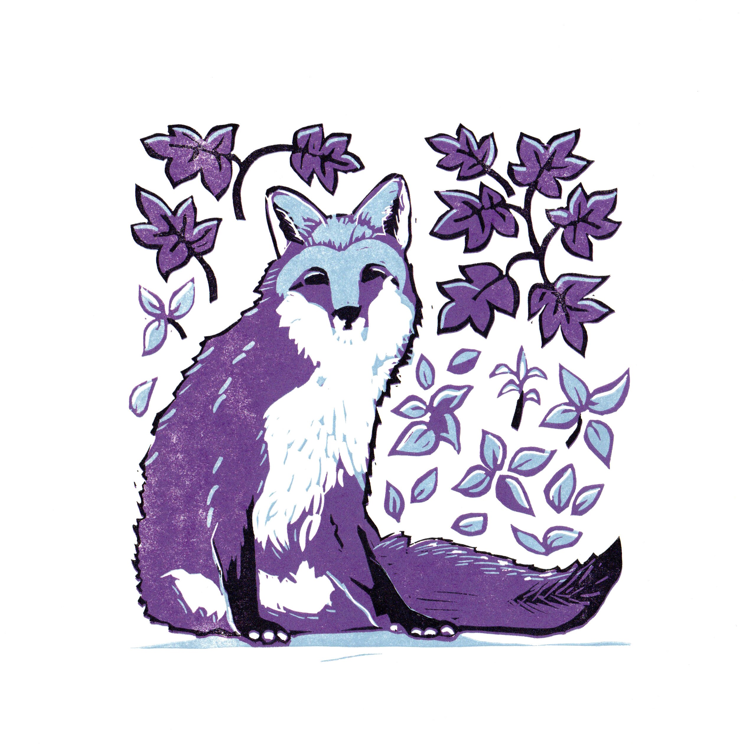 Fox Linocut Print Cute Fox Print Fox Linoleum Block Print Etsy