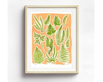 Ferns linocut print