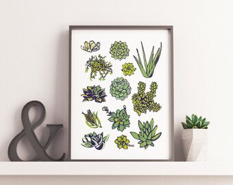 Succulents linocut print