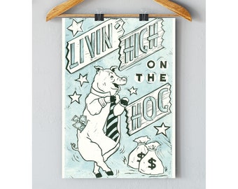 Letterpress Dancing Pig Poster