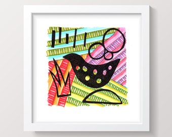 Small Abstract Print | Linocut Print | Monoprint | One-of-a-Kind Print