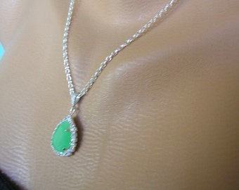Jade Crystal Pendant, Green Crystal Pendant, Rhinestone Bridal Jewelry, Wedding Jewelry, Bridesmaid Gift, Sterling Silver