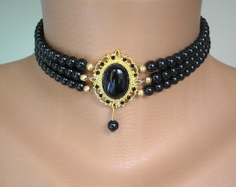 Black Pearl Choker, PRECIOSA Magic Black Pearls,  Pearl Choker With Black Pendant, Onyx, Indian Choker Necklace, Pearl Bridal Necklace