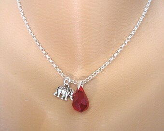Animal Charm Necklace With Crystal Briolette And 18" Sterling Silver Chain, Choice Of Charm And Crystal Colour,  Christmas Gifts