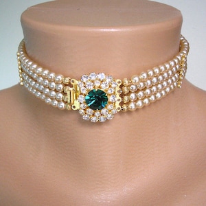 Vintage Pearl Choker With Rhinestone Clasp, Indian Bridal Choker, Pearl Choker, Bridal Jewelry, Gatsby, Sapphire, Emerald, Diamond, Art Deco image 3