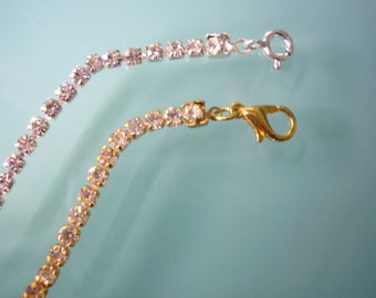 Rhinestone Necklace Extender, Lobster Clasp, Spring Ring Clasp, Chain Extender, Necklace Lengthener, Gold, Silver, Necklace Extension
