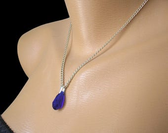 Cobalt Blue Crystal Pendant, Bristol Blue Glass Pendant, Upcycled Jewellery, Crystal Briolette Necklace, Upcycled Vintage Jewelry