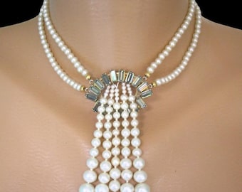 Vintage Art Deco Style Pearl Choker Necklace, Vintage Pearl Choker, Art Deco Style Necklace, Vintage Costume Jewellery