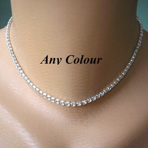 Single Strand Rhinestone GENDER NEUTRAL Choker, Faux Diamond Tennis Necklace, Bridesmaid Gift, Diamante, Sparkly Necklace, Minimalist Choker image 1