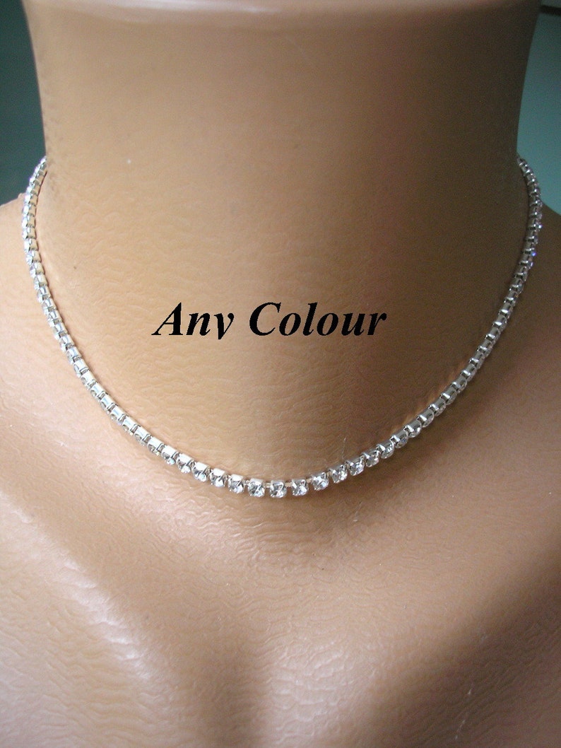 Single Strand Rhinestone GENDER NEUTRAL Choker, Faux Diamond Tennis Necklace, Bridesmaid Gift, Diamante, Sparkly Necklace, Minimalist Choker image 1