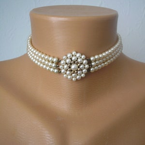 Vintage LOTUS Pearl Choker 3 Strand 