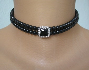Black Pearl Choker, 2 Strand PRECIOSA Pearl Choker, MORE COLOURS, Custom Necklace, Bridal Choker, Wedding Jewelry, Prom, Bridal Necklace