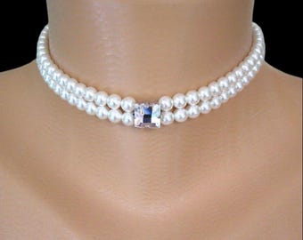 2 Strand Pearl Choker, MORE COLOURS, PRECIOSA Pearl Choker ,Custom Necklace, Bridal Choker, Wedding Jewelry, Prom, Bridal Necklace