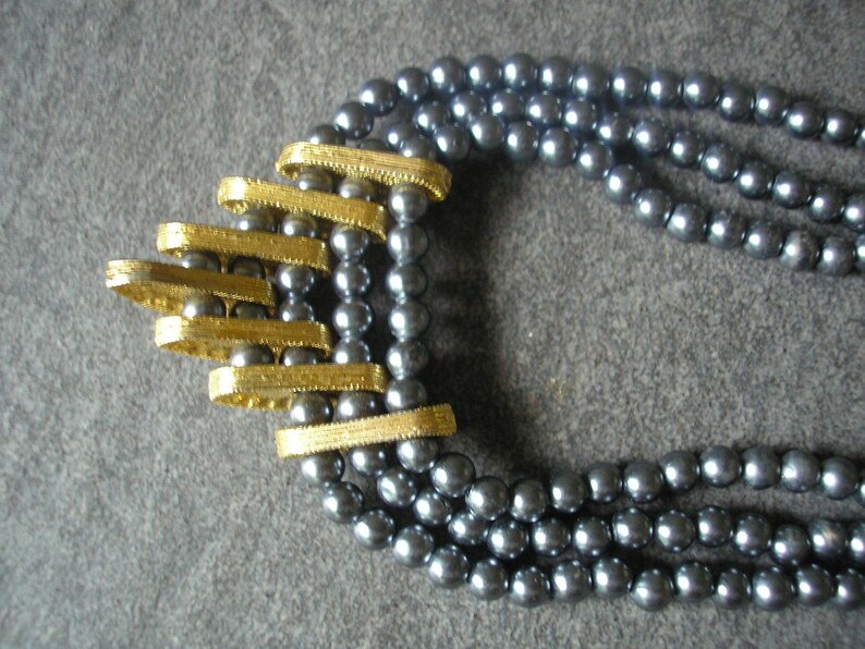 Vintage Gray Pearl Necklace Three Strand Pearls Triple Row Etsy UK