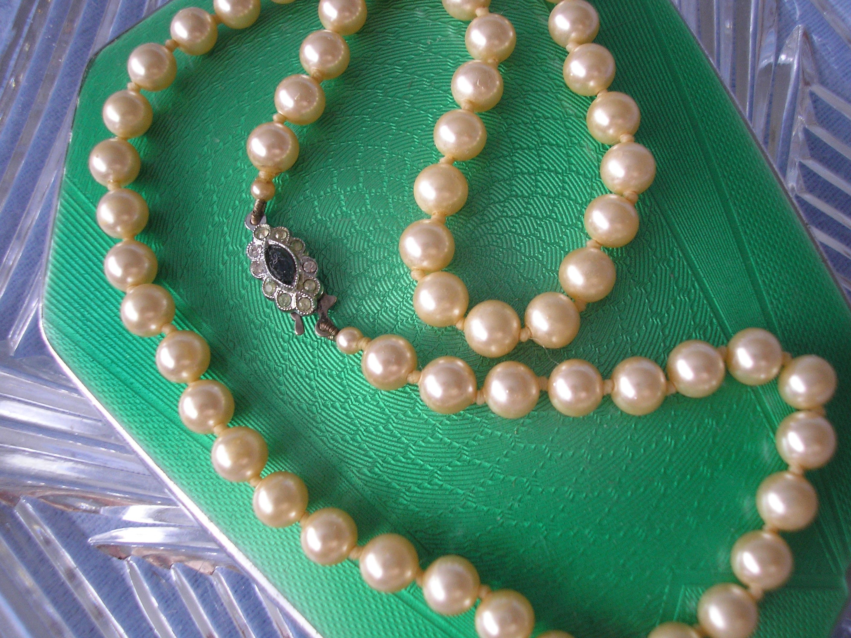 Vintage Double Strand Pearl Necklace with Diamond Clasp – Butter Lane  Antiques