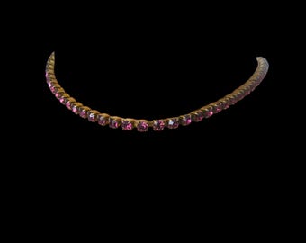 Single Strand GENDER NEUTRAL Amethyst Rhinestone Choker, Purple Diamante Choker, Dark Amethyst Rhinestone Necklace, Dainty Choker