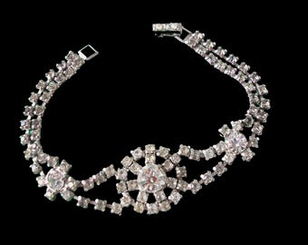 Vintage KRAMER Rhinestone Bracelet, Art Deco Bridal Cuff