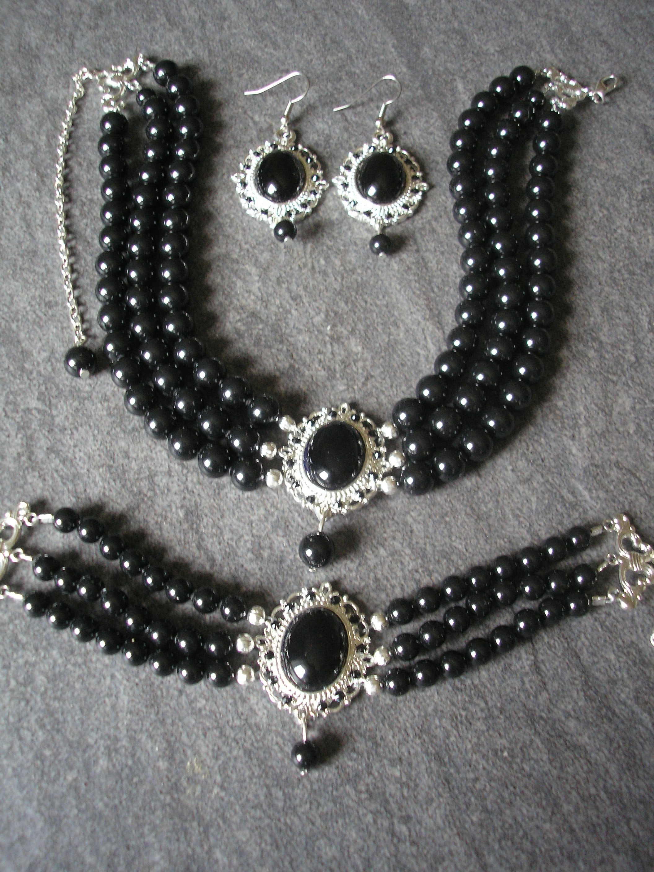 ★PEARLY MORE★ Black Chain Point Choker Necklace Black Pearl Choker, PRECIOSA Magic Black Pearls, Pearl