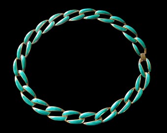 Green ENAMEL Link Necklace, GENDER NEUTRAL Jewelry, Vintage 1980s Enamel Choker, 1980s Jewelry, Retro Jewellery, Green & Gold Linked Choker